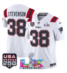 Youth New England Patriots 38 Rhamondre Stevenson White 2025 F U S E Super Bowl LX Patch And USA 250 27 Patch Vapor Limited Stitched Football Jersey Youth New England Patriots 38 Rhamondre Stevenson White 2025 F U S E Super Bowl LX Patch And USA 250 27 Patch Vapor Limited Stitched Football Jersey