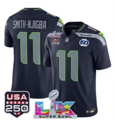 Men Seattle Seahawks 11 Jaxon Smith Njigba Navy 2025 F U S E Super Bowl LX Patch And 50th Season USA 250 Patch Vapor Limited Football Stitched Jersey Men Seattle Seahawks 11 Jaxon Smith Njigba Navy 2025 F U S E Super Bowl LX Patch And 50th Season USA 250 Patch Vapor Limited Football Stitched Jersey