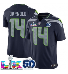 Men Seattle Seahawks 14 Sam Darnold Navy 2025 F U S E Super Bowl LX Patch And 50th Season Patch Vapor Limited Stitched Football Jersey Men Seattle Seahawks 14 Sam Darnold Navy 2025 F U S E Super Bowl LX Patch And 50th Season Patch Vapor Limited Stitched Football Jersey