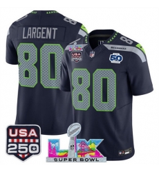 Men Seattle Seahawks 80 Steve Largent Navy 2025 F U S E Super Bowl LX Patch And 50th Season USA 250 Patch Vapor Limited Football Stitched Jersey Men Seattle Seahawks 80 Steve Largent Navy 2025 F U S E Super Bowl LX Patch And 50th Season USA 250 Patch Vapor Limited Football Stitched Jersey