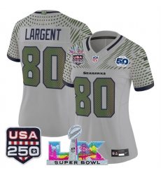 Women Seattle Seahawks 80 Steve Largent Gray 2025 F U S E Super Bowl LX  US 250th anniversary Patch And 50th Season Patch Rivalries Vapor Limited Football 