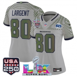 Women Seattle Seahawks 80 Steve Largent Gray 2025 F U S E Super Bowl LX  US 250th anniversary Patch And 50th Season Patch Rivalries Vapor Limited Football 