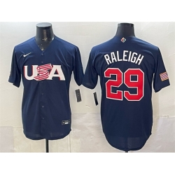 Men USA Baseball 29 Cal Raleigh Navy World Baseball Classic Stitched Jersey
