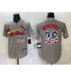 Men St Louis Cardinals 26 JJ Wetherholt Grey USA 250 Fourth of July Stitched Baseball Jersey Men St Louis Cardinals 26 JJ Wetherholt Grey USA 250 Fourth of July Stitched Baseball Jersey