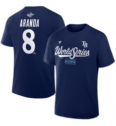 Men Tampa Bay Rays 8 Jonathan Aranda Navy 2026 World Series Name Number T Shirt Men Tampa Bay Rays 8 Jonathan Aranda Navy 2026 World Series Name Number T Shirt