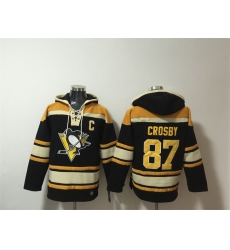 Men Pittsburgh Penguins 87 Sidney Crosby Black Lace Up Pullover Hoodie Men Pittsburgh Penguins 87 Sidney Crosby Black Lace Up Pullover Hoodie